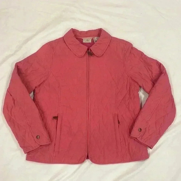Vintage 90s L.L. Bean Quilted Riding Jacket Pink Full Zip Pockets nylon M Pet - Picture 1 of 10